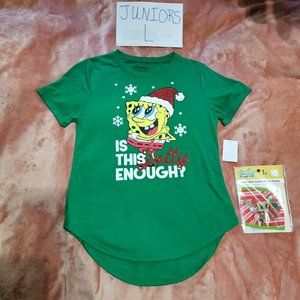 Juniors L Spongebob Squarepants Jolly Enough Graphic Tee + Christmas Mask Set